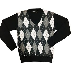 LOG Oversized Black and Gray V-Neck Argyle Sweater Women’s/Men Unisex
